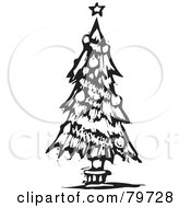 Royalty Free RF Clipart Illustration Of A Carved Black And White Trimmed Christmas Tree by xunantunich