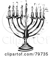 Royalty Free RF Clipart Illustration Of A Black And White Carved Menorah