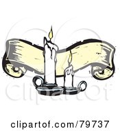 Two Melting Candles In Front Of A Yellow Carved Banner