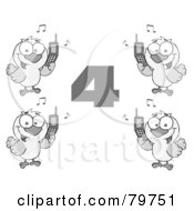 Poster, Art Print Of Black And White Number Four With Calling Birds Holding A Cell Phones