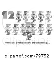 Royalty Free RF Clipart Illustration Of A Black And White Number Twelve And Text By Twelve Drummers Drumming