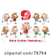 Poster, Art Print Of Red Number Nine And Text Over Nine Ladies Dancing