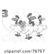 Royalty Free RF Clipart Illustration Of A Black And White Number Three Over Three French Hen Chickens