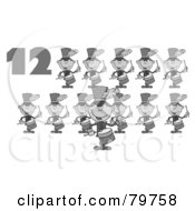 Royalty Free RF Clipart Illustration Of A Black And White Number Twelve By Twelve Drummers Drumming by Hit Toon