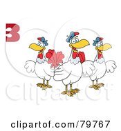 Poster, Art Print Of Red Number Three Over Three French Hen Chickens