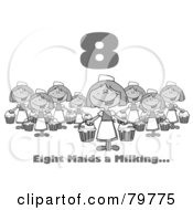 Royalty Free RF Clipart Illustration Of A Black And White Number Eight And Text Over Eight Maids A Milking by Hit Toon