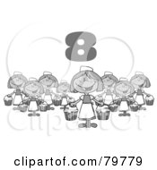 Royalty Free RF Clipart Illustration Of A Black And White Number Eight Over Eight Maids A Milking by Hit Toon