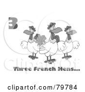 Black And White Number Three And Text By Three French Hen Chickens