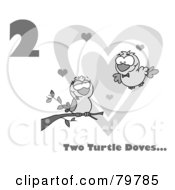 Royalty Free RF Clipart Illustration Of A Black And White Number Two And Text By Two Turtle Doves By A Branch In Front Of A Big Heart