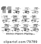 Black And White Number 11 And Text By Eleven Pipers Piping