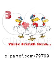Poster, Art Print Of Red Number Three And Text By Three French Hen Chickens