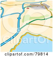 Poster, Art Print Of Gps Map Of Roads Near A Body Of Water