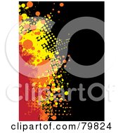 Poster, Art Print Of Grungy Background Of Red Orange And Yellow Halftone Splatters On Black