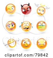 Royalty Free RF Clipart Illustration Of A Digital Collage Of 3d Emoticon Faces Winking Devil Angel Feminine Crying Holding Breath Thumbs Up Mad And Upset by TA Images #COLLC79842-0125