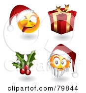 Poster, Art Print Of Digital Collage Of 3d Christmas Emoticon Faces Santas Holly And Gift