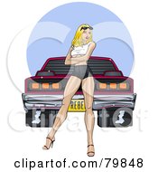 Sexy Pinup Woman Standing In Front Of A Tough Muscle Car