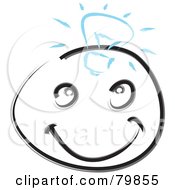 Royalty Free RF Stock Illustration Of A Sketchy Face With A Blue Idea Light Bulb by MacX
