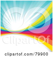 Poster, Art Print Of Background Of A Rainbow Wall Over White Space Under A Blue Burst