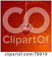 Poster, Art Print Of Red And Gold Disco Heart Pendant Over A Floral Background