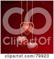 Poster, Art Print Of Red Disco Heart And Two Red Heart Pendants Over A Red Floral Background