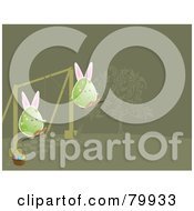 Poster, Art Print Of Two Bunny Eared Eggs Playing On Swings