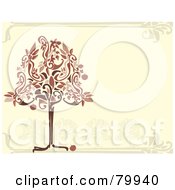 Poster, Art Print Of Red And Brown Apple Tree On A Beige Orchard Background