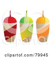 Royalty Free RF Clipart Illustration Of A Digital Collage Of Three Cherry Lime And Orange Frozen Slushy Drinks by Randomway