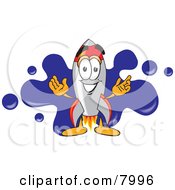 Rocket Mascot Cartoon Character With A Blue Paint Splatter