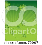 Poster, Art Print Of Green St Paddys Day Background With Clover Spirals Over A Burst