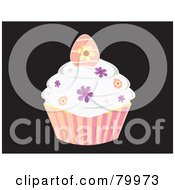Royalty Free RF Clipart Illustration Of A Vanilla Frosted Easter Cupcake With Flower And Egg Sprinkles