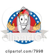 Rocket Mascot Cartoon Character With Stars And Blank Label