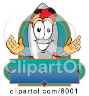 Clipart Picture Of A Rocket Mascot Cartoon Character With A Blank Label