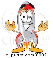 Rocket Mascot Cartoon Character With Welcoming Open Arms by Mascot Junction