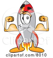 Rocket Mascot Cartoon Character Flexing His Arm Muscles