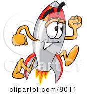 Clipart Picture Of A Rocket Mascot Cartoon Character Running