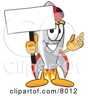 Rocket Mascot Cartoon Character Holding A Blank Sign by Mascot Junction