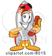 Rocket Mascot Cartoon Character Holding A Telephone