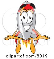 Rocket Mascot Cartoon Character Sitting