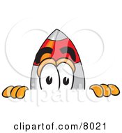 Rocket Mascot Cartoon Character Peeking Over A Surface