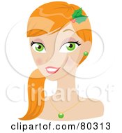 Smiling Strawberry Blond Christmas Woman Wearing Holly In Her Hair