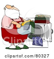 Santa Carrying A Basket Of Laundry By A Dryer