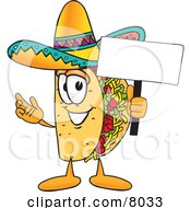 Taco Mascot Cartoon Character Holding A Blank Sign