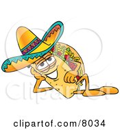 Clipart Picture Of A Taco Mascot Cartoon Character Resting His Head On His Hand by Toons4Biz