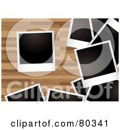 Royalty Free RF Clipart Illustration Of Scatted Blank Polaroid Pictures On A Wood Floor by michaeltravers #COLLC80341-0111