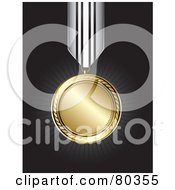 Royalty Free RF Clipart Illustration Of A Shiny Gold Medal On A Black Background With Rays by TA Images #COLLC80355-0125