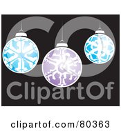 Royalty Free RF Stock Illustration Of Three Blue And Purple Snowflake Design Christmas Balls Over Black