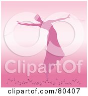 Royalty Free RF Clipart Illustration Of A Silhouetted Pink Ballerina Dancing In A Skirt Over A Pink Background by Pams Clipart