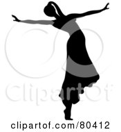 Poster, Art Print Of Black Silhouette Of A Female Ballerina Wearing Her Hair In A Pony Tail And Dancing In A Skirt