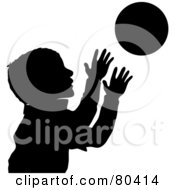 Poster, Art Print Of Black Silhouette Of A Boy Catching A Ball