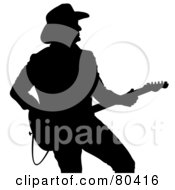 Poster, Art Print Of Black Silhouette Of A Country Western Music Guitarist